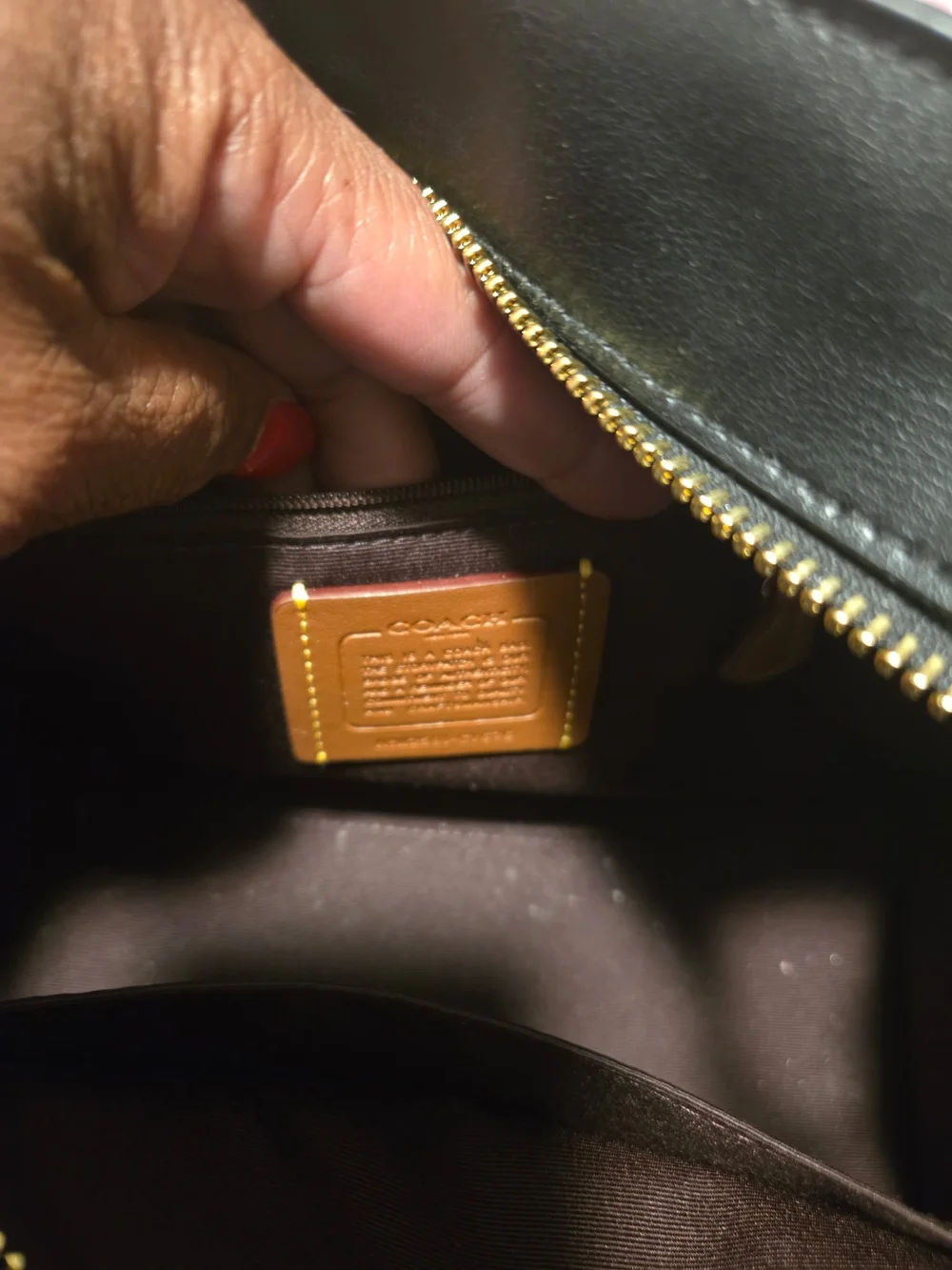Coach Black Leather Men's Zip-Top Laptop Bag with Gold Hardware